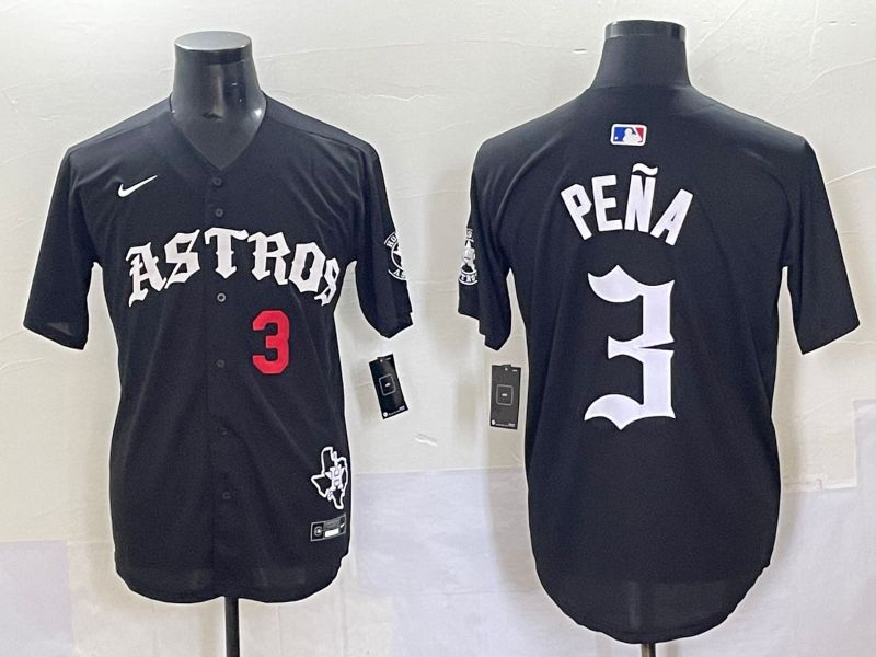 Men 2025 Houston Astros #3 Pena Black Seven generations Joint Name Nike MLB Jersey style 7043